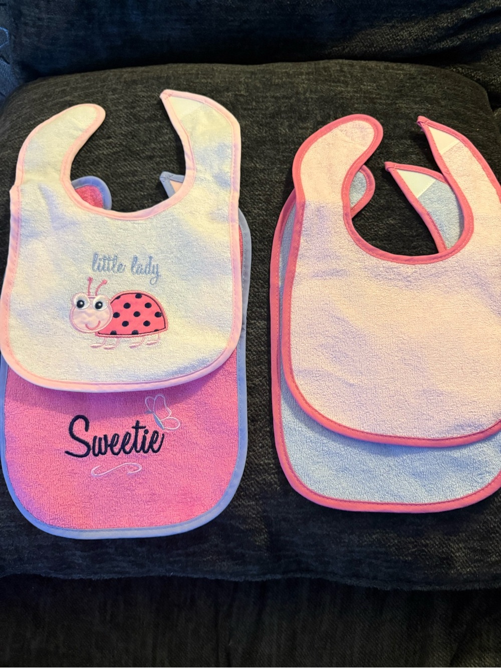 Luvable Friends Baby Girl Bibs 4 Pack Pink Purple Ladybug Sweetie One Size